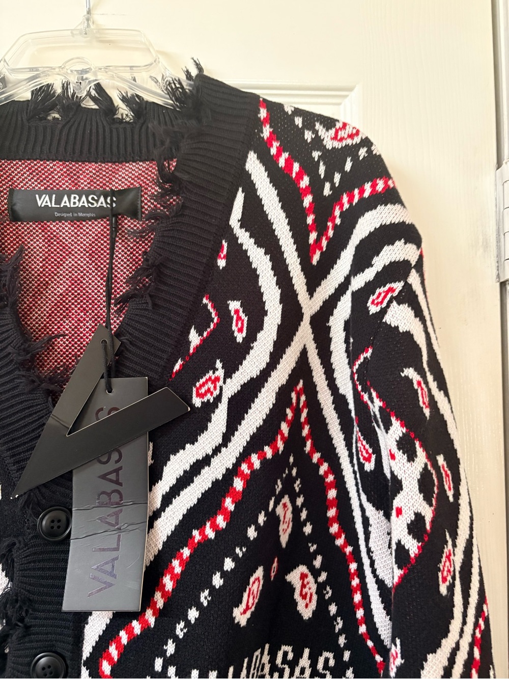 Valabasas The Pledge Cardigan Sweater Black Red White Streetwear NWT Medium - Picture 3 of 15